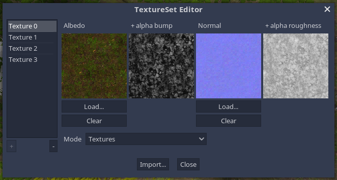 Screenshot of the texture set editor