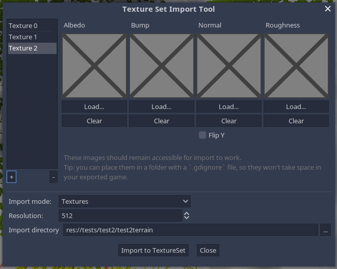 Screenshot of the texture set import tool